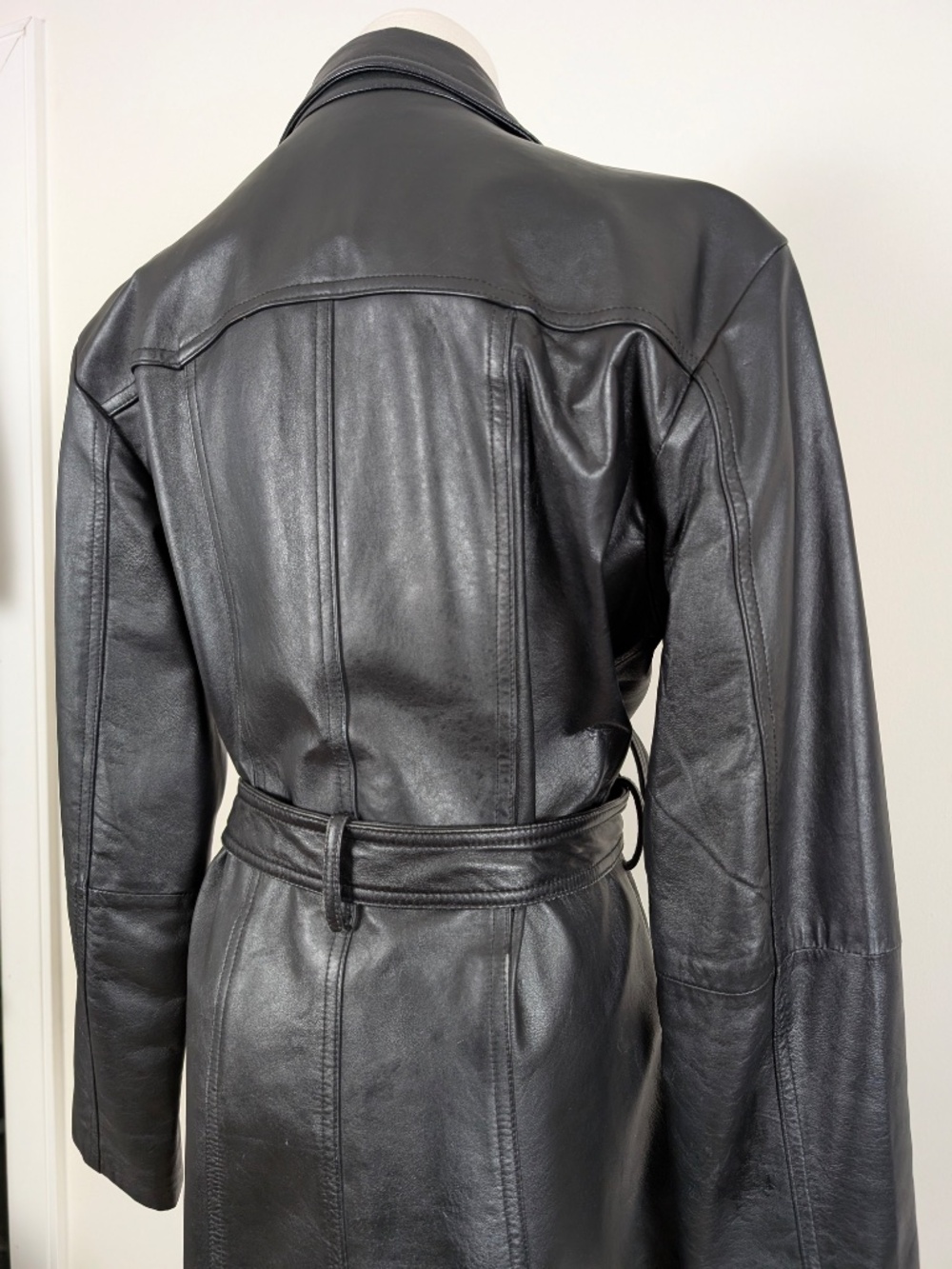 Vintage Leather Jacket Belted Size Medium Black Biker - Picture 13 of 14